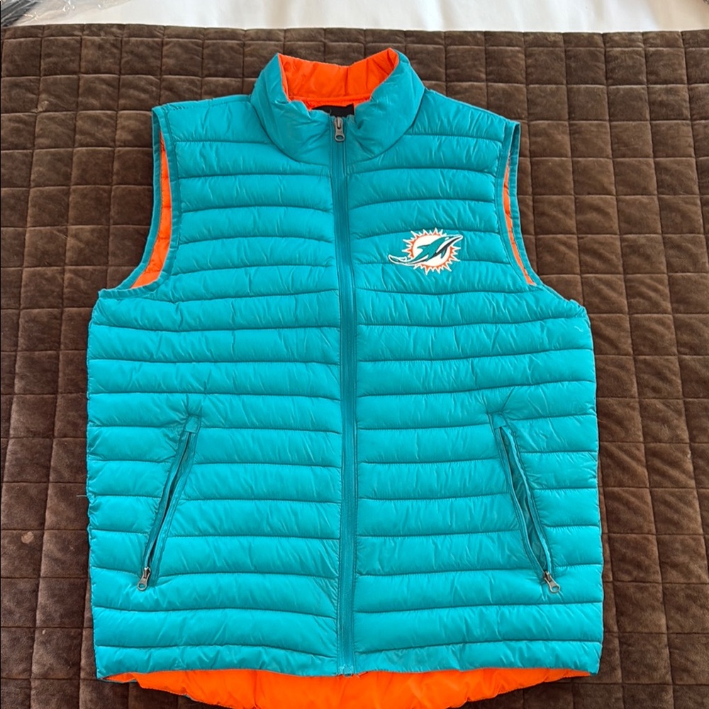 Miami Dolphins Teal and Orange Puffer Vest